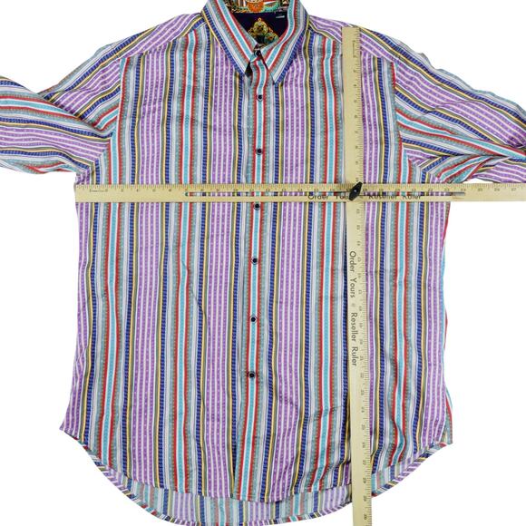 Robert Graham Multicolor Striped Embroidered Button Up Shirt Flip Cuff Mens L - Picture 6 of 8